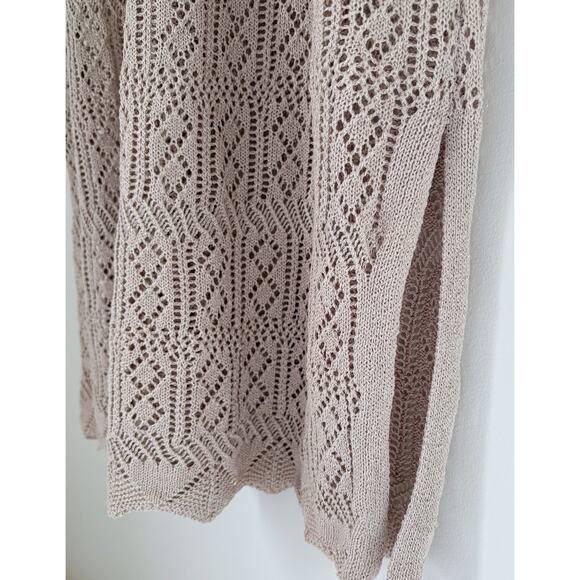 Open Knit Crochet Style Tunic Coverup Dress | Neutral Taupe Beige Beach Boho - Picture 4 of 10